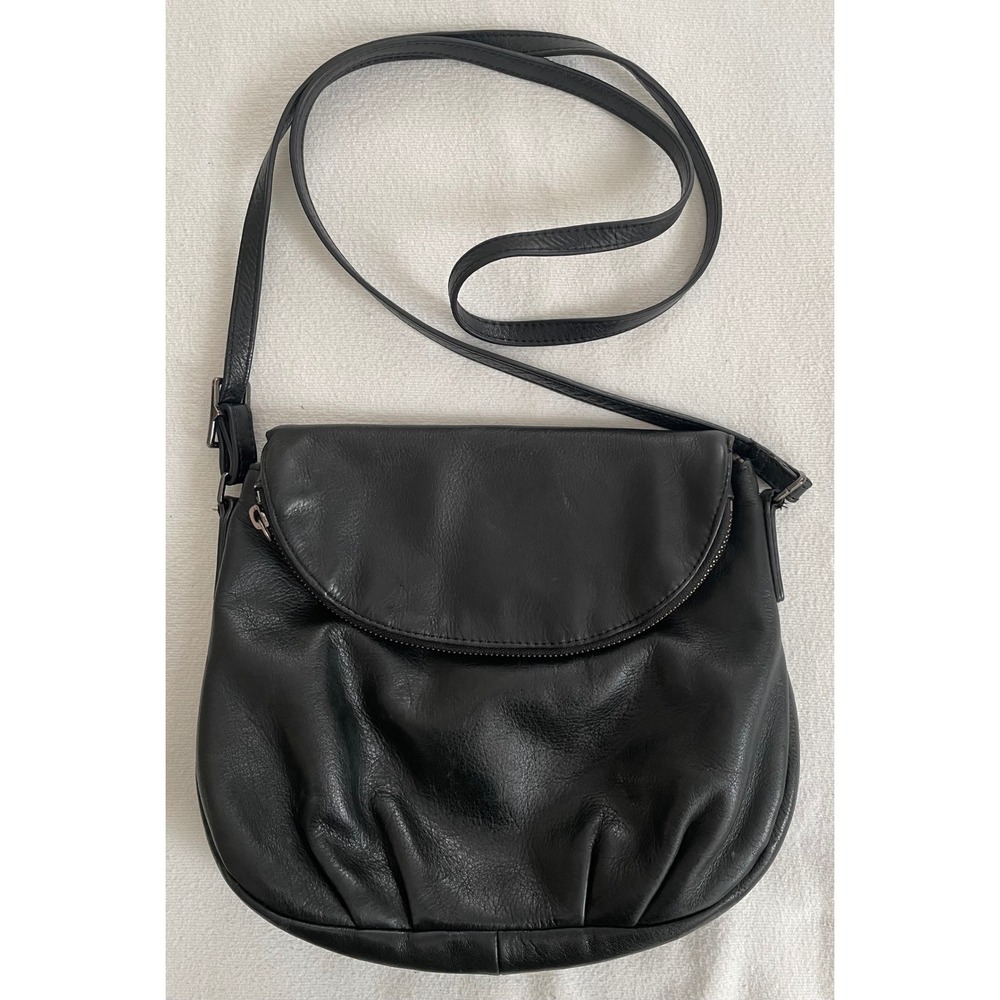 Margot Anthropologie Adelle Black Leather Crossbody Hobo Bag Foldover Minimalist